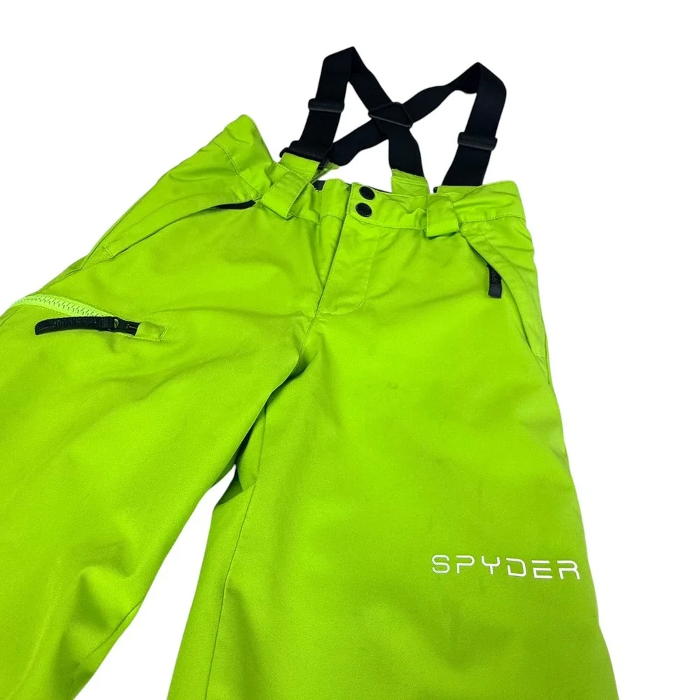 Spyder Kids Ski Snow Pants Bib Suspenders Neon Green Insulated Winter Size 8